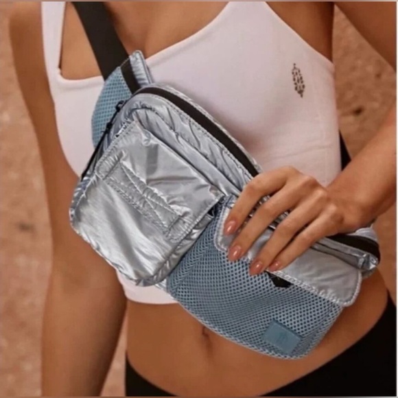 FP Movement by Free People Handbags - FREE PEOPLE MOVEMENT Courtside Cargo Sling Belt Bag Ice Blue Metallic ~ NWOT